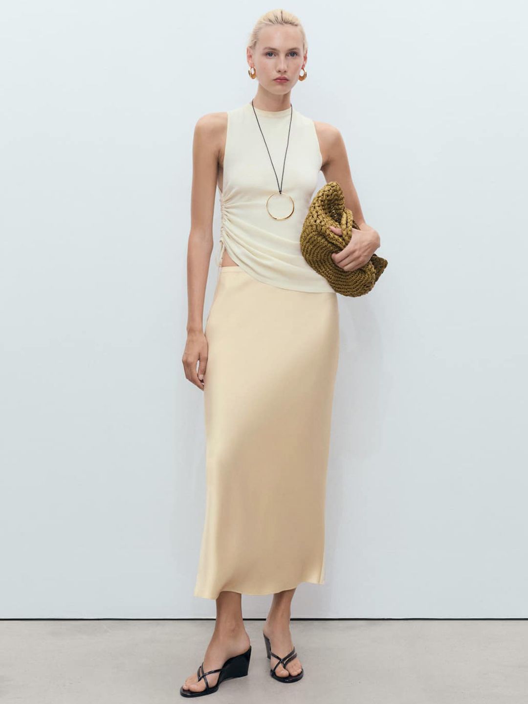 Satin A-Line Midi Skirt