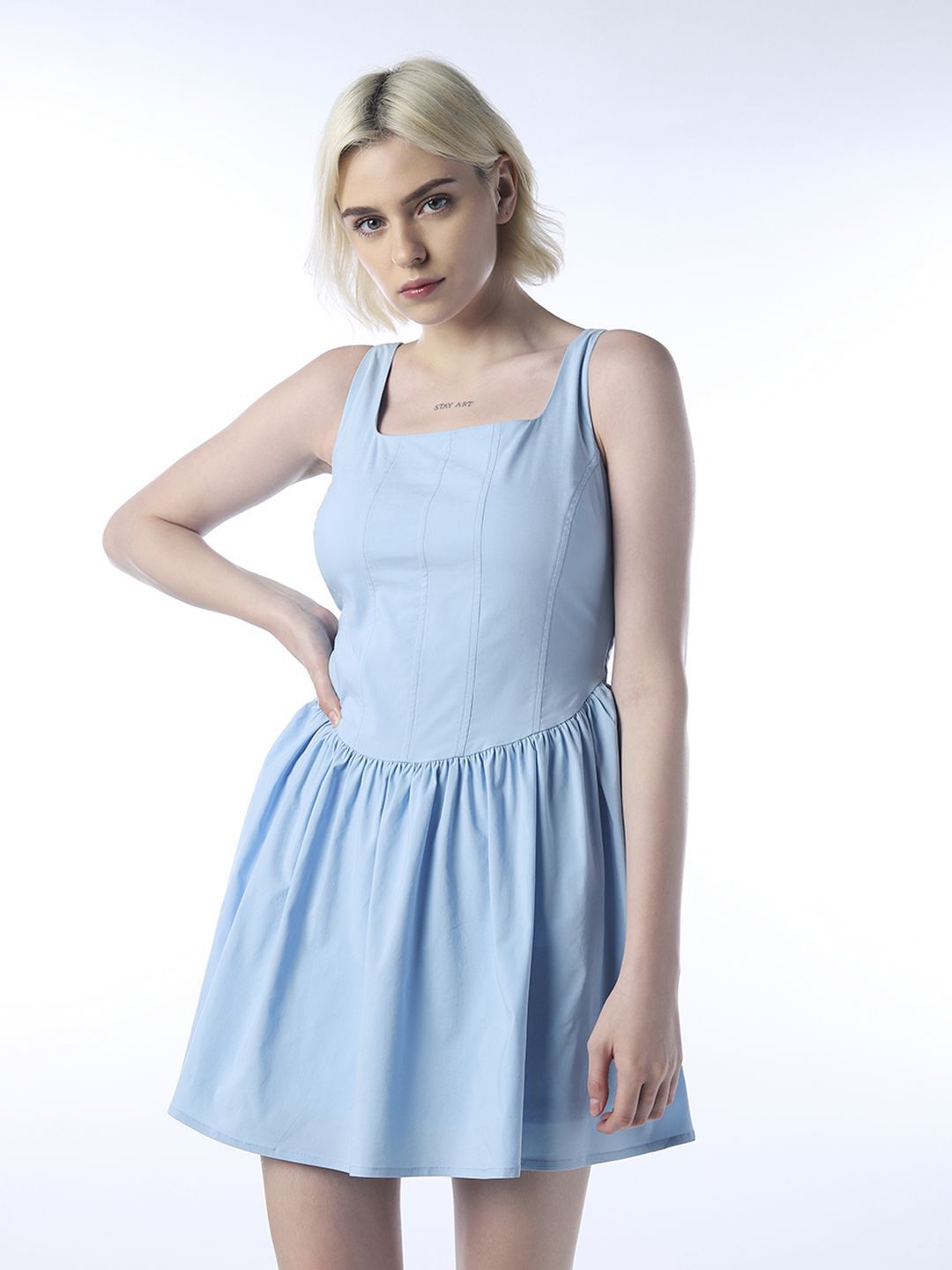 Square Neck Fit & Flare Mini Dress with Jacket