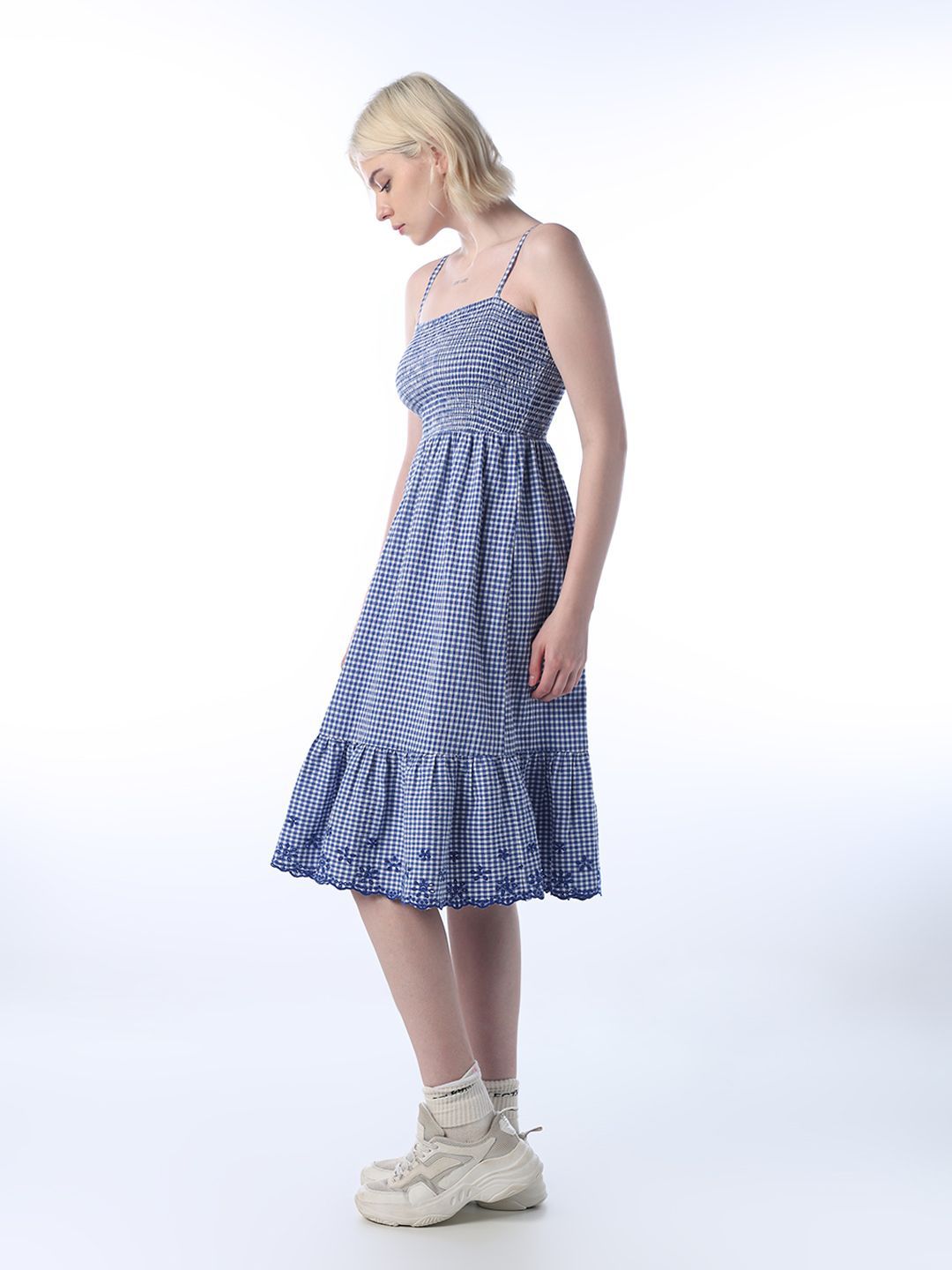 Checked Fit & Flare Midi Dress