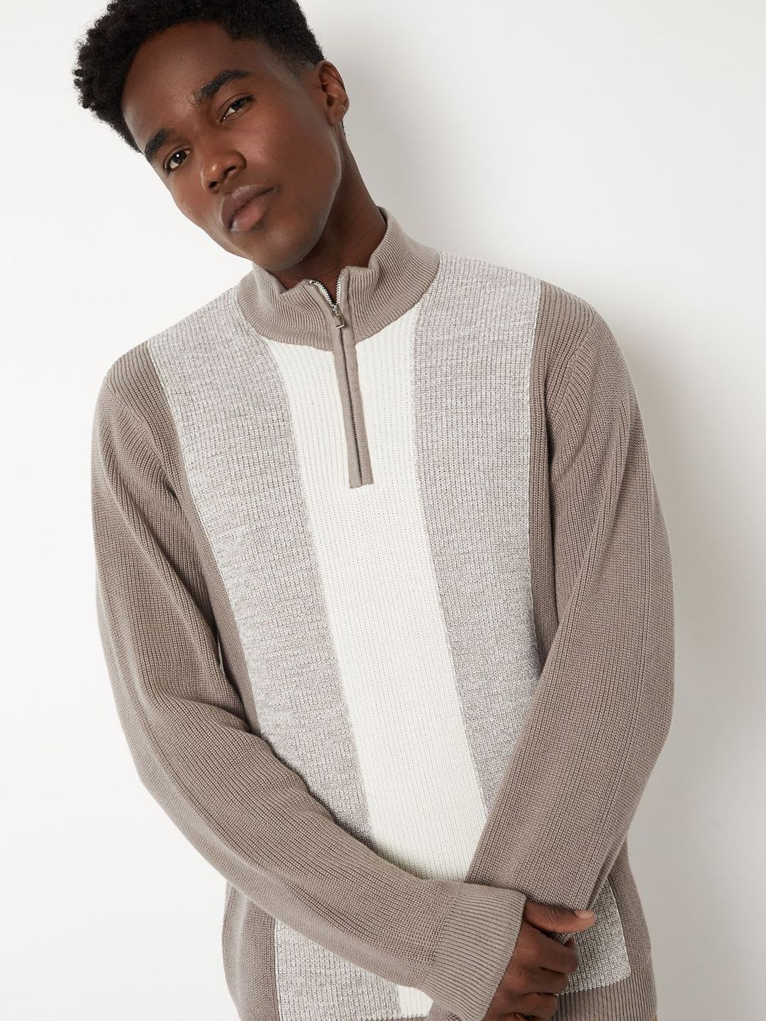 max Striped High Neck Long Sleeves Cotton Sweater