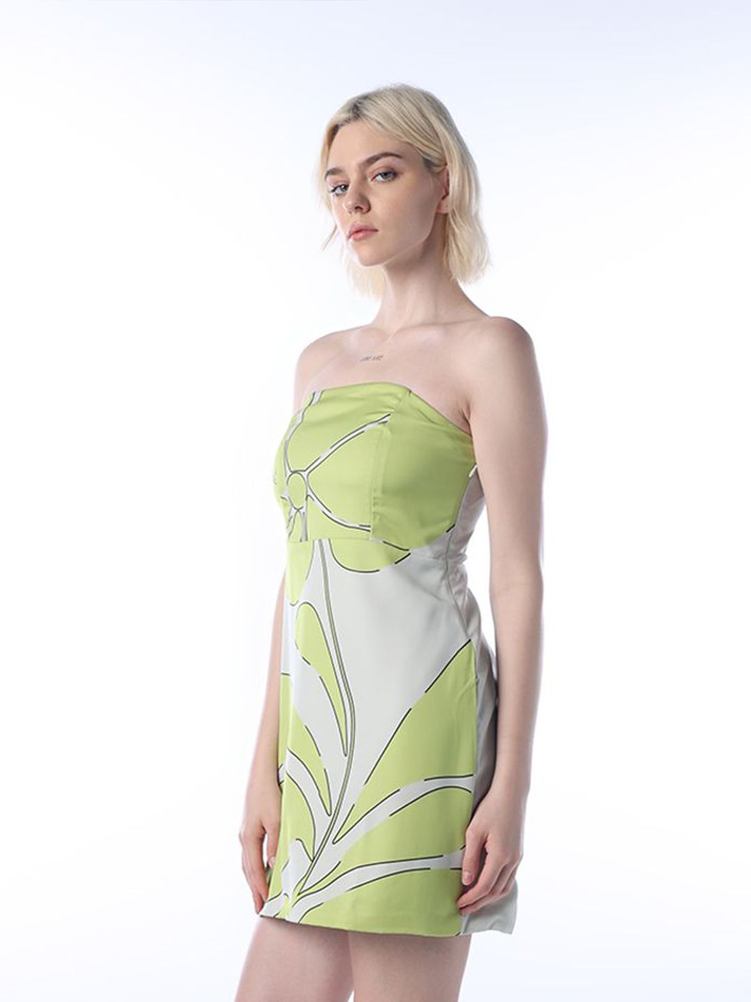 Floral Printed Strapless Bandeau Mini Dress