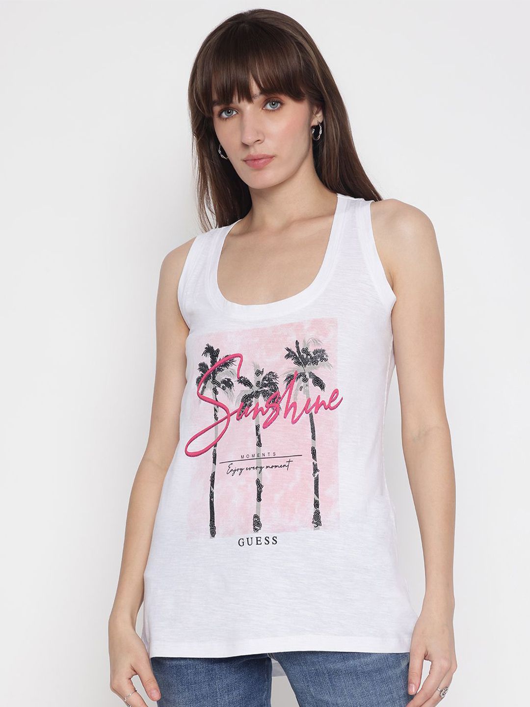 GUESS Women Scoop Neck Graphic Print Tank Top