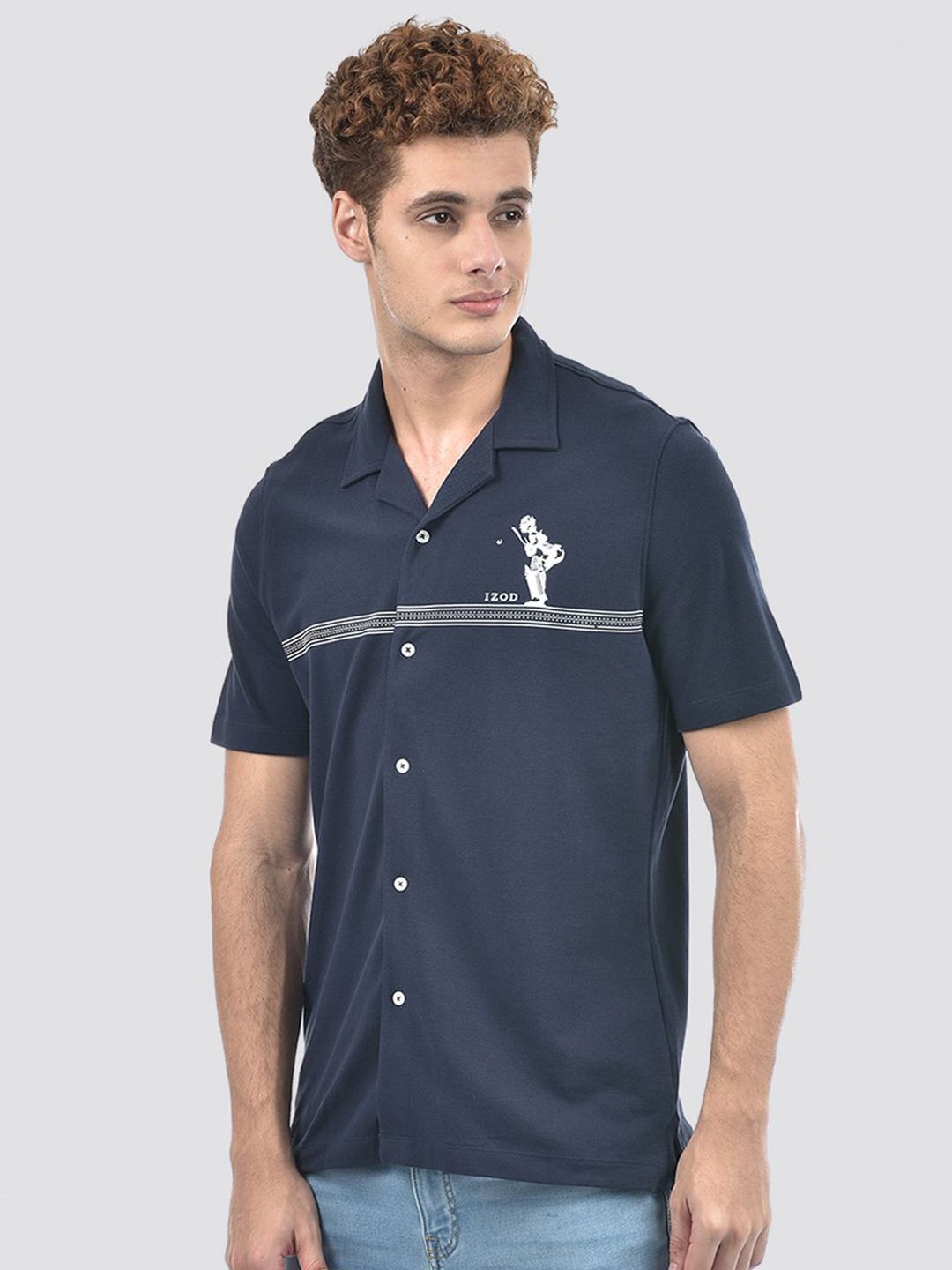 Buy IZOD Horizontal Striped Cuban Collar Cotton Slim Fit Casual