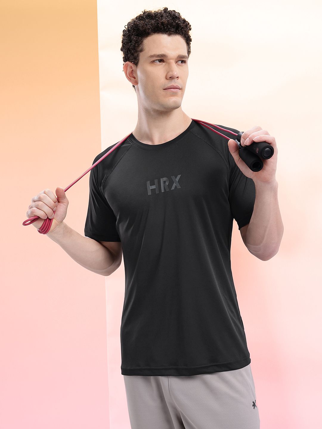 HRX by Hrithik Roshan Brand Logo Printed Raglan Sleeves Training T-shirt