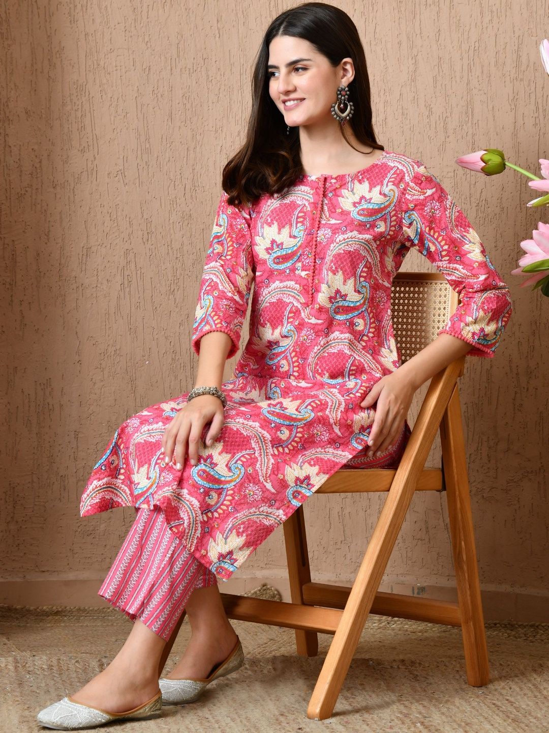 Anouk Rustic Women Floral Printed Regular Pure Cotton Kurta with Palazzos