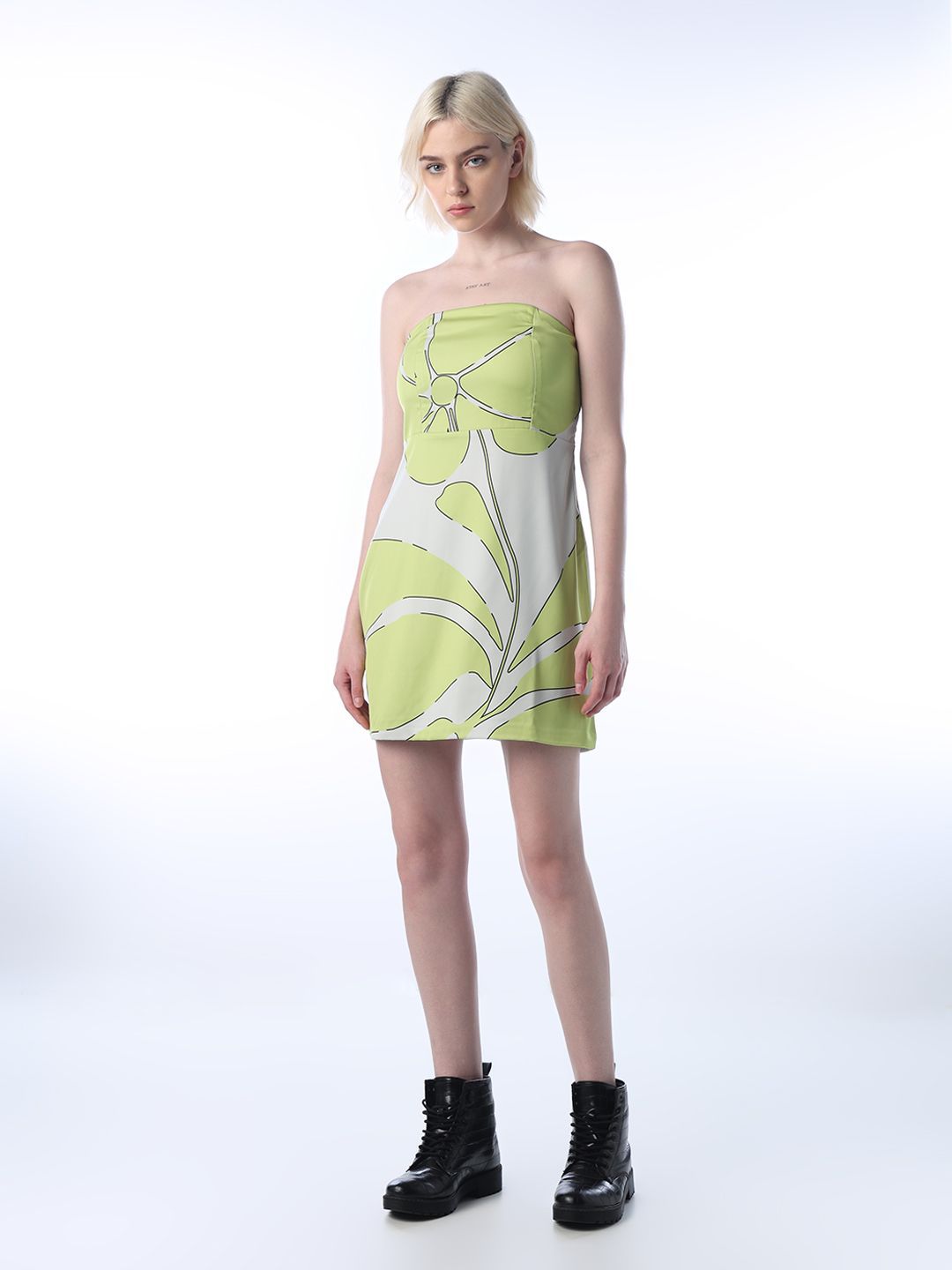Floral Printed Strapless Bandeau Mini Dress