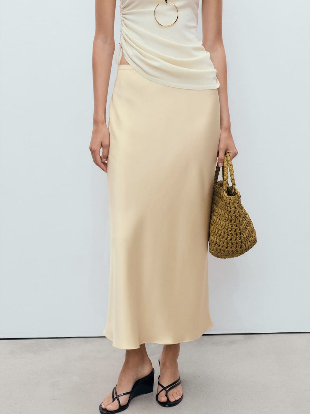 Satin A-Line Midi Skirt