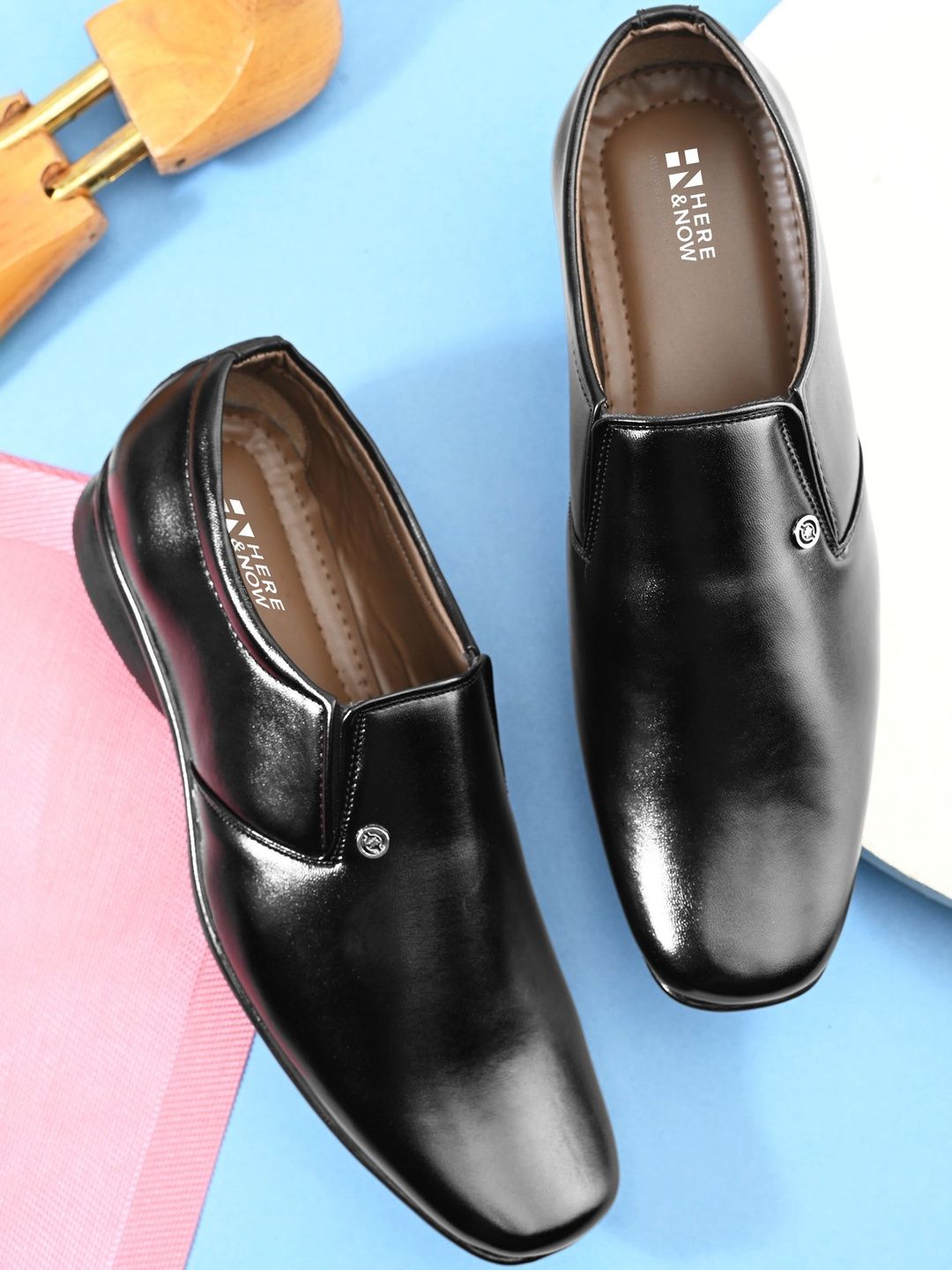 HERE&NOW Men Black Synthetic Leather Slip-On Formal Shoes