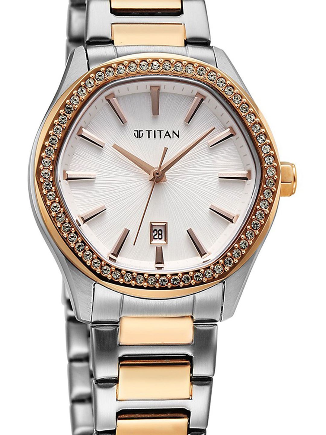 Glamour Embellished Dial & Stainless Steel Straps Analogue Watch 95326KM01