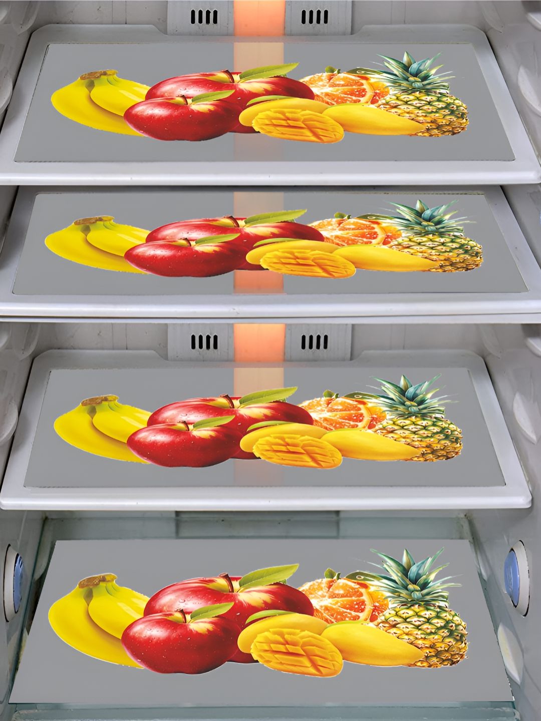 Dakshya Industries Red & Yellow 4 Pieces Printed Fridge Drawer Mats