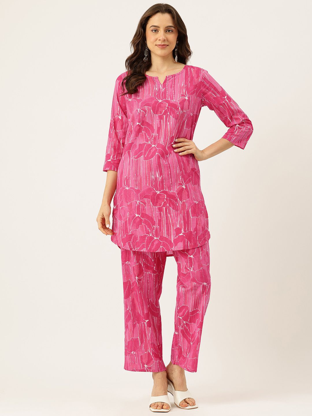 FERANOID Floral Printed Pure Cotton Tunic and Trousers Co-Ords