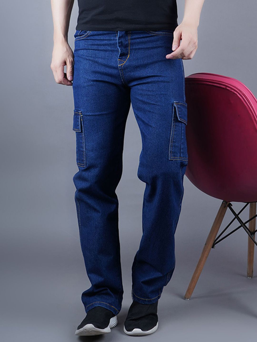 MaverIQ Men Classic Regular Fit Mid-Rise Stretchable Cargo Styles Jeans