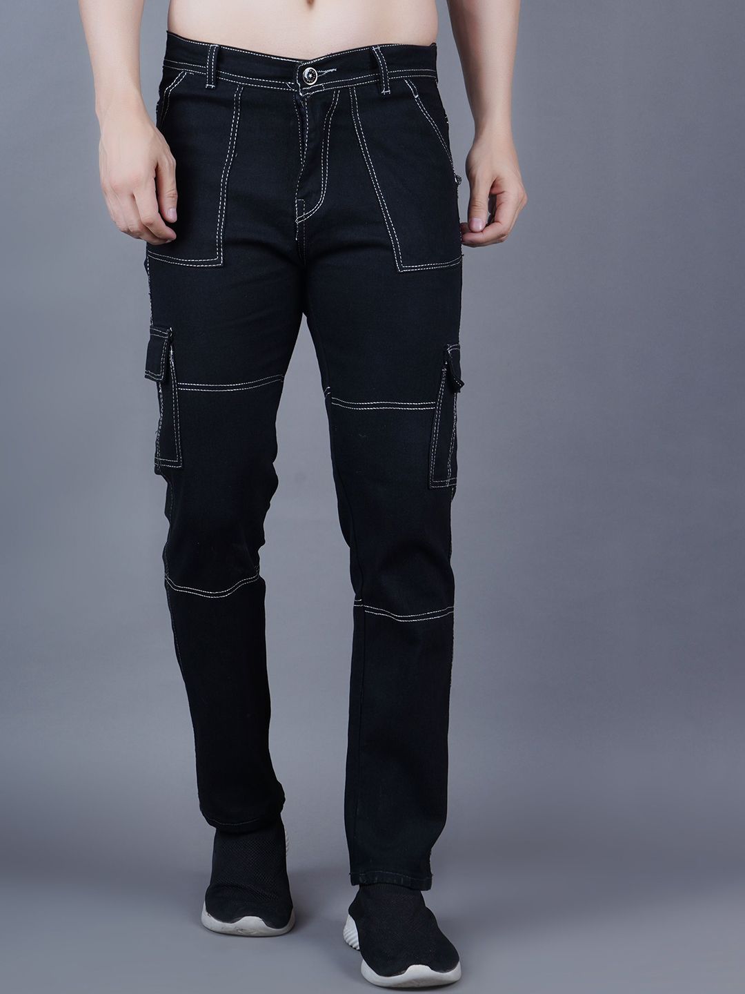 MaverIQ Men Classic Regular Fit Mid-Rise Stretchable Cargo Styles Jeans