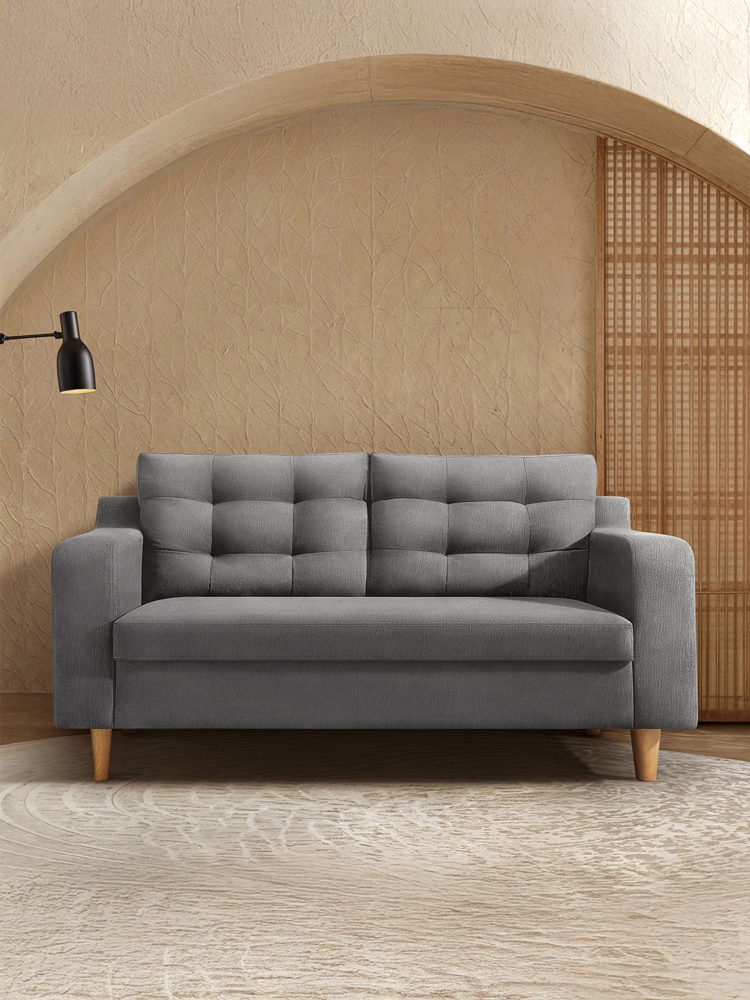 Duroflex Ease Plus Grey 2 Seater Sofa Wooden Frame