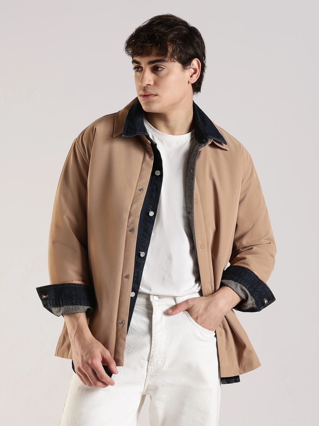 Calvin Klein Jeans Men Solid Spread Collar Relaxed Fit Open Front Jacket
