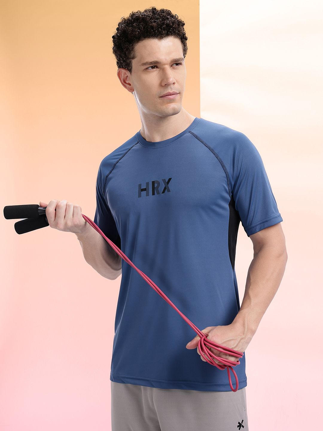 HRX by Hrithik Roshan Brand Logo Printed Raglan Sleeves Training T-shirt