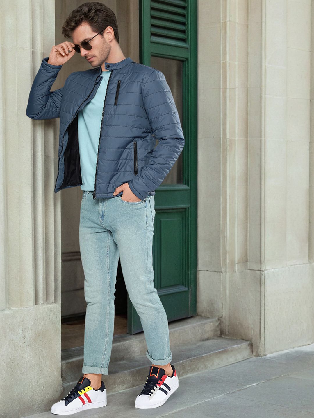 The Indian Garage Co Men Zip-Front Puffer Jacket with Zipper Pockets