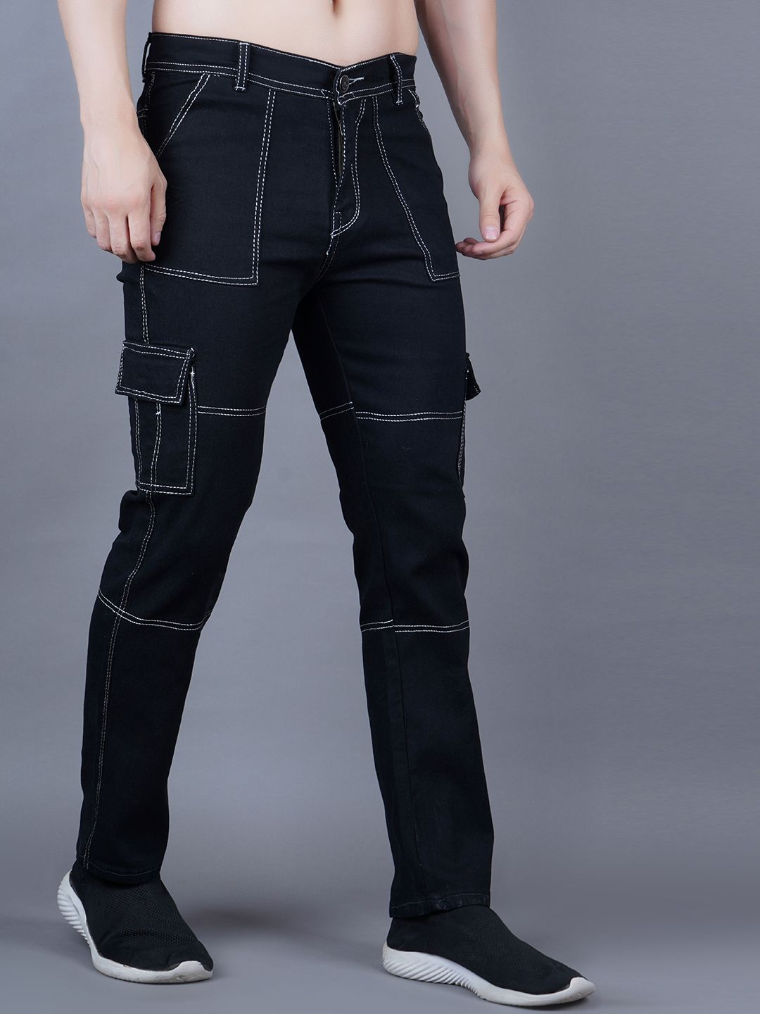 MaverIQ Men Classic Regular Fit Mid-Rise Stretchable Cargo Styles Jeans