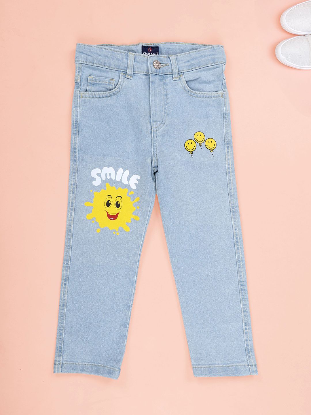 KiddoPanti Boys Regular Fit Mid-Rise Stretchable Denim Jeans With Smiley Prints