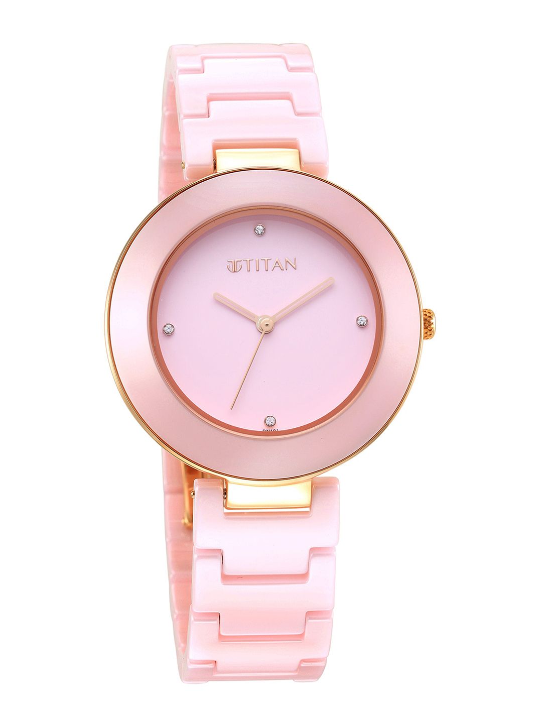 Purple Ceramics Quartz Analog With Beige Dial Watch For - Nt95189kc04