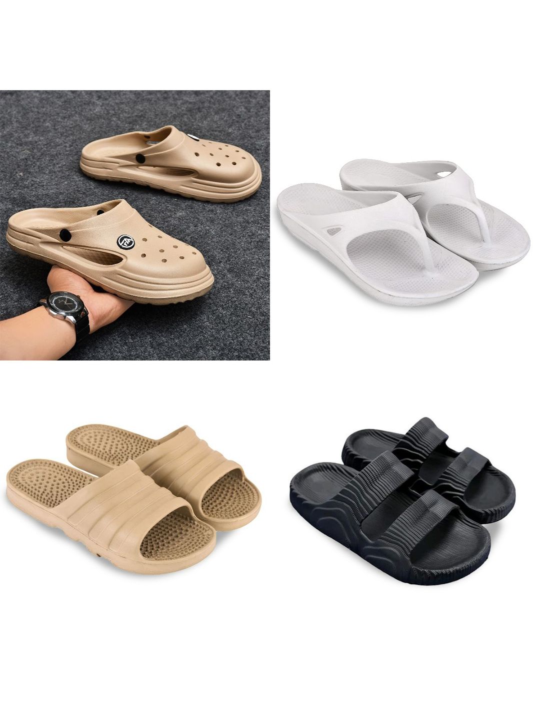 Feel alive Men Set of 4 Textured Slip-On Flip Flops