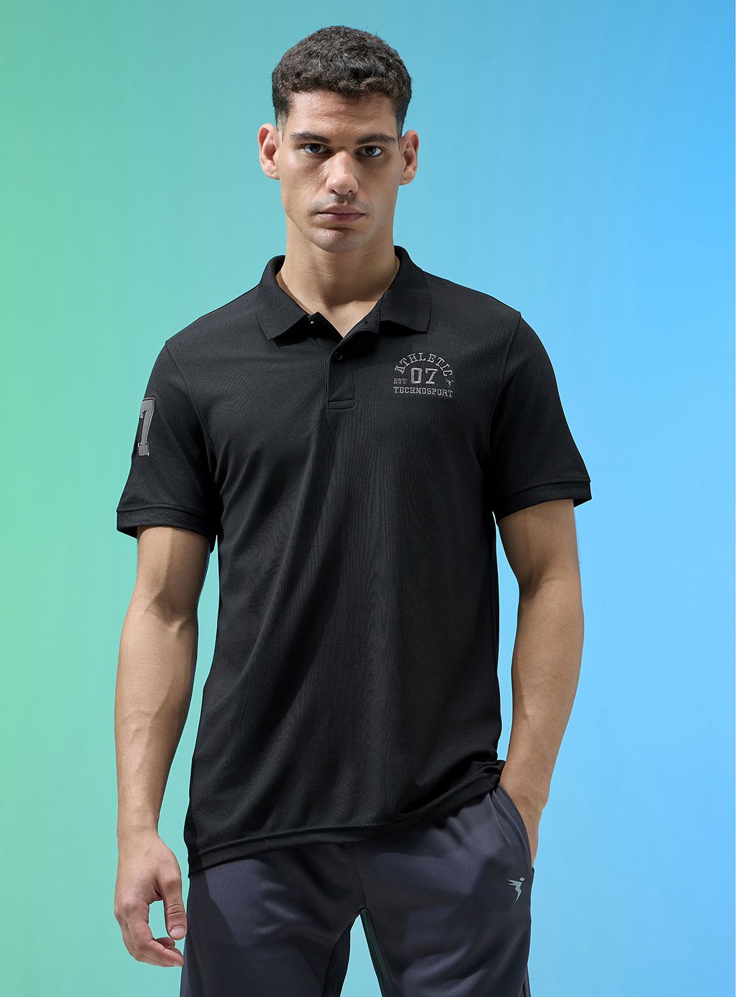 Technosport Men Typography Printed Anti Static Slim Fit Sports T-shirt with MATPIQ