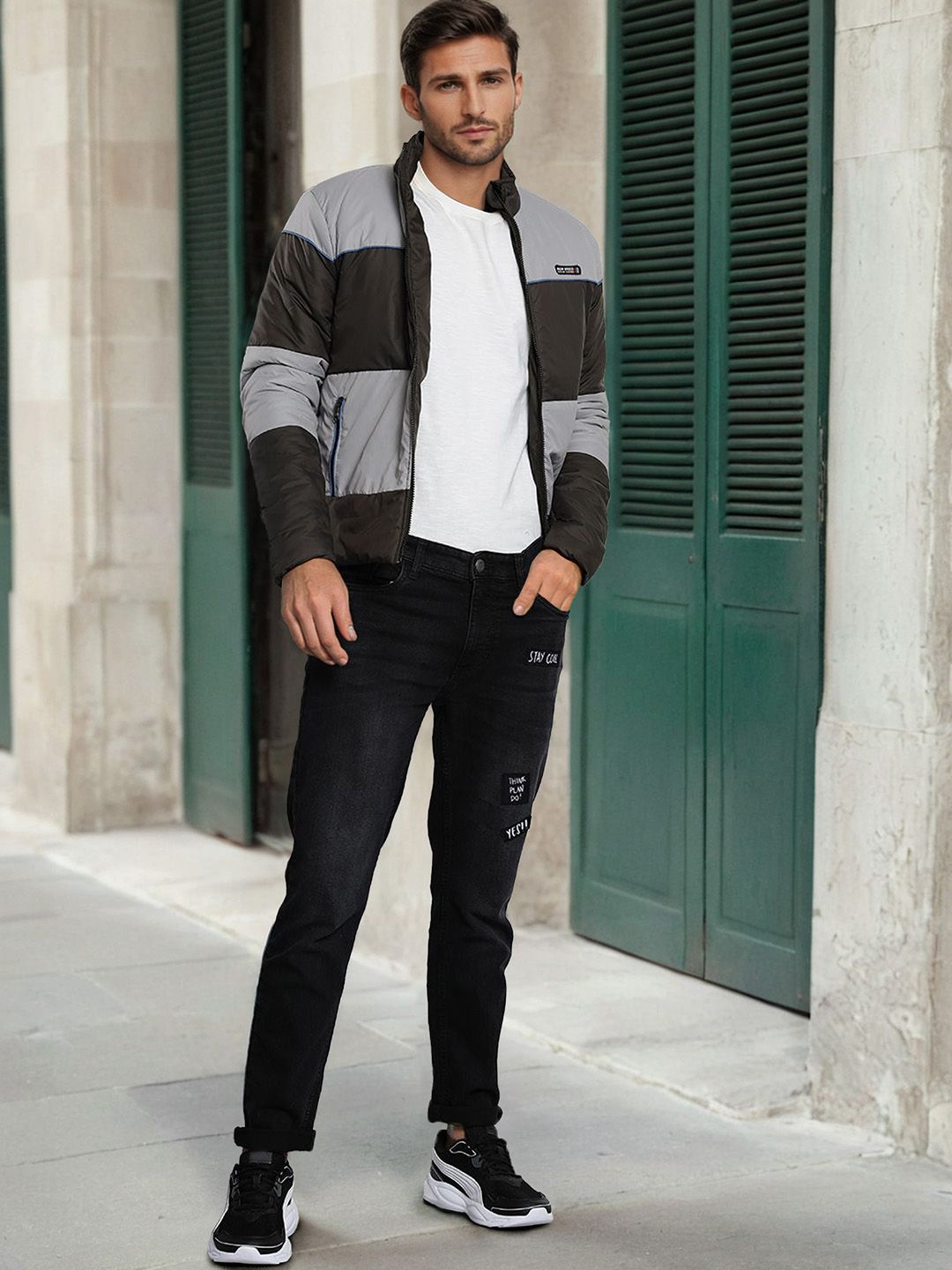 The Indian Garage Co Men Colourblock Slim Fit Bomber Jacket