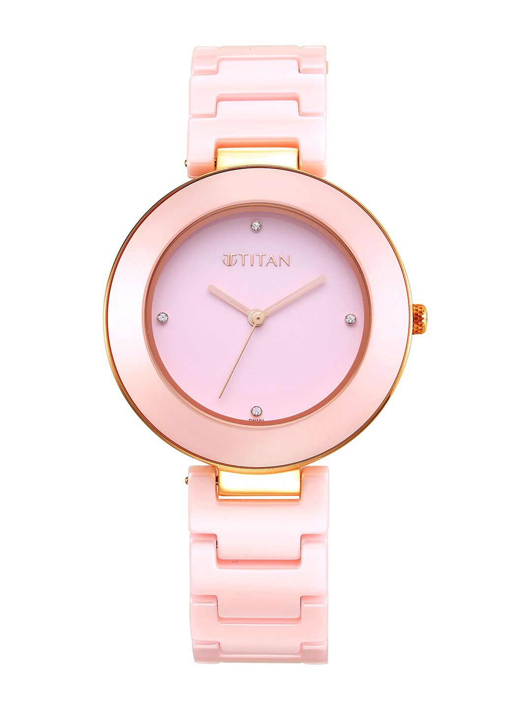 Purple Ceramics Quartz Analog With Beige Dial Watch For - Nt95189kc04