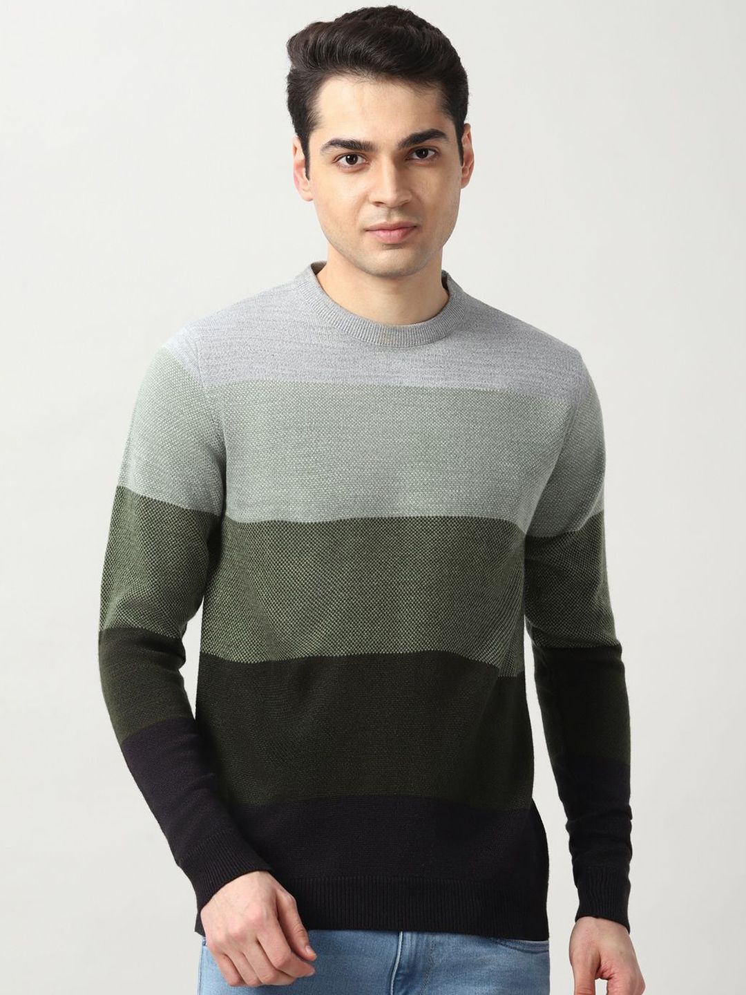 Peter England Casuals Men Striped  Crew Neck Pullover