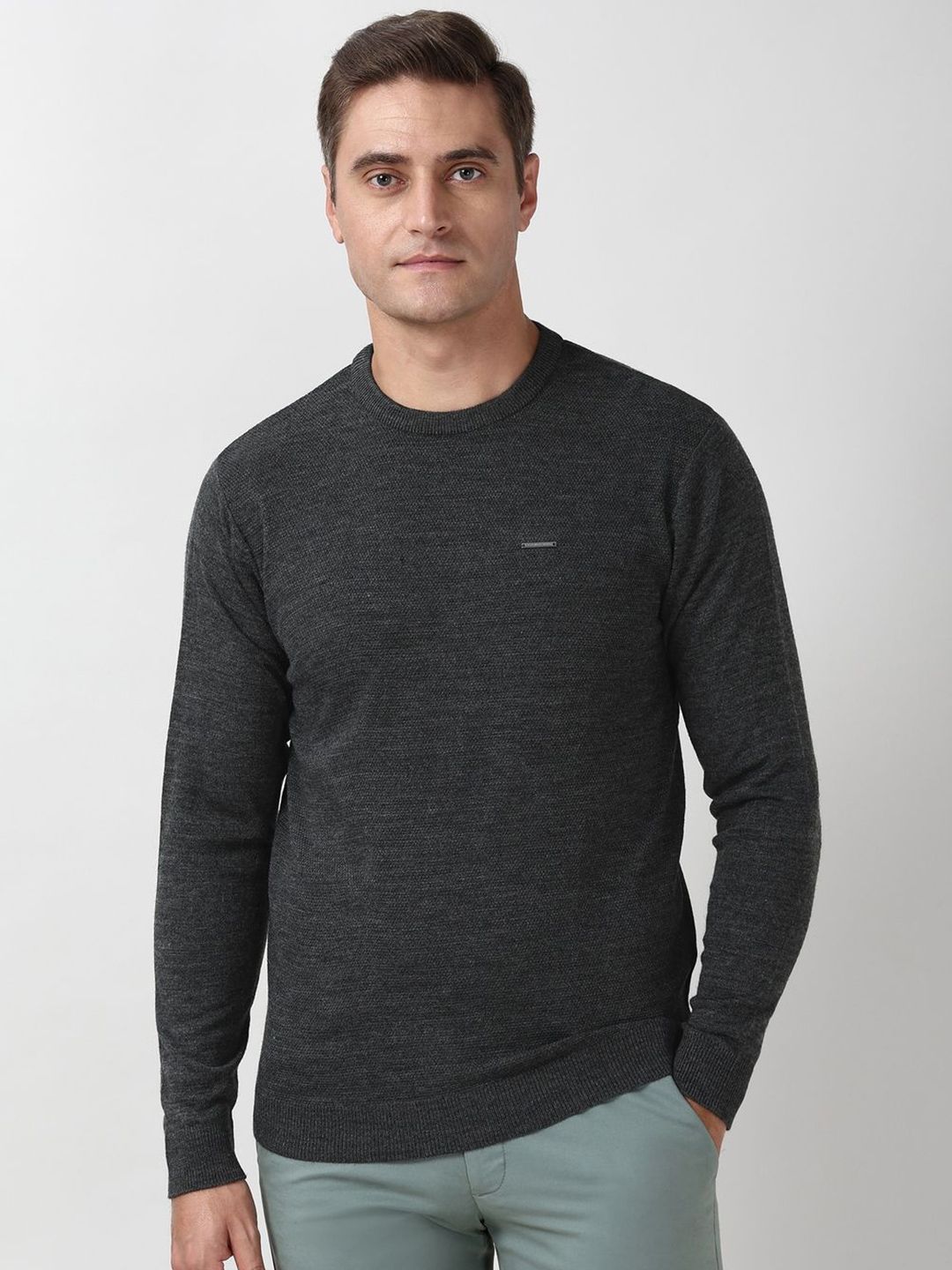 Peter England Textured Crew Neck Pullover