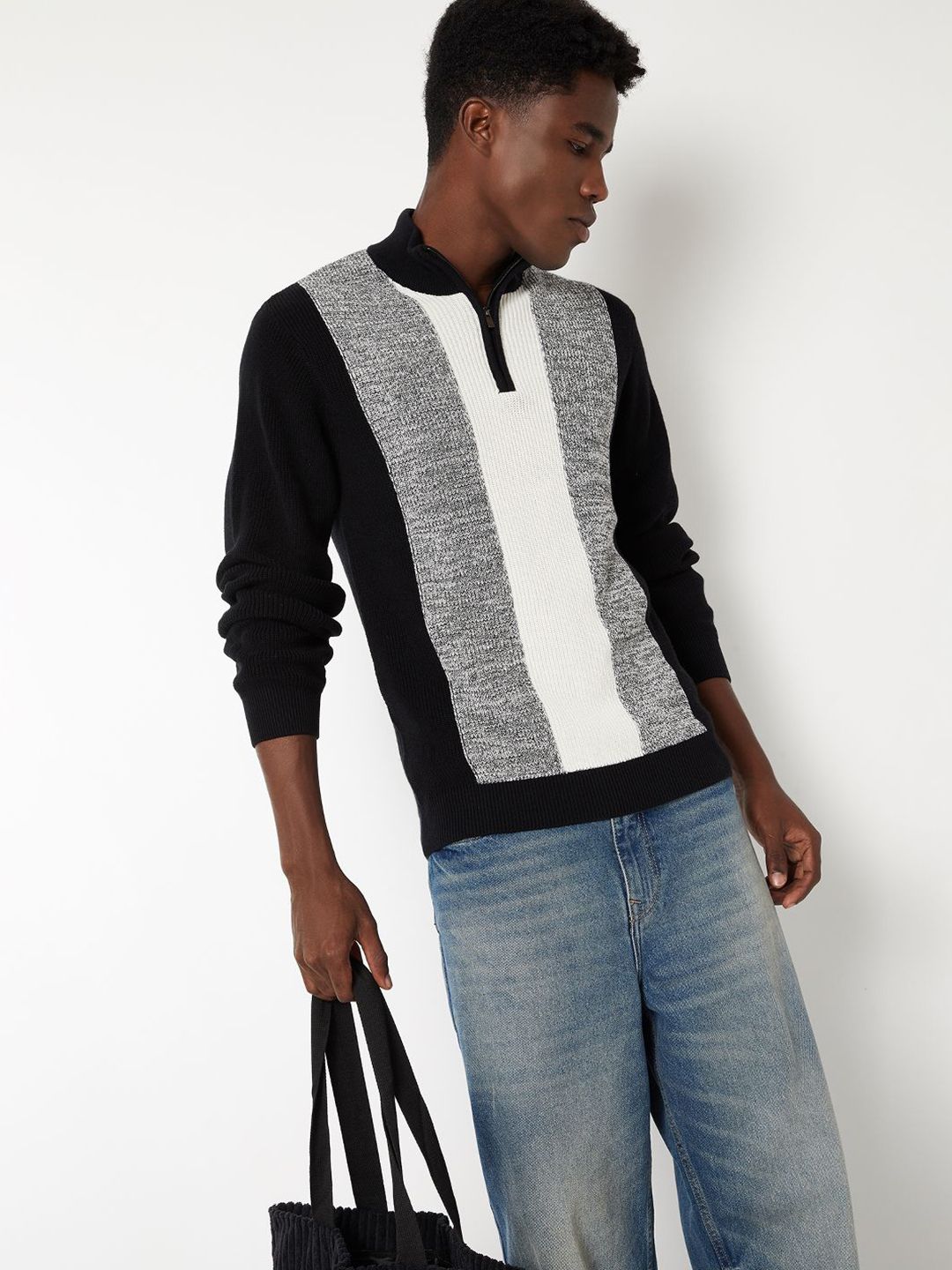 max Striped High Neck Long Sleeves Cotton Sweater