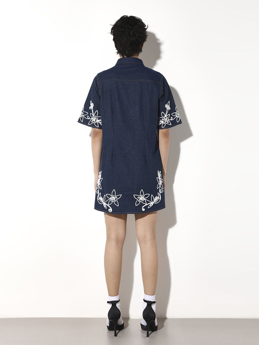 Embroidered Cotton Shirt Mini Dress