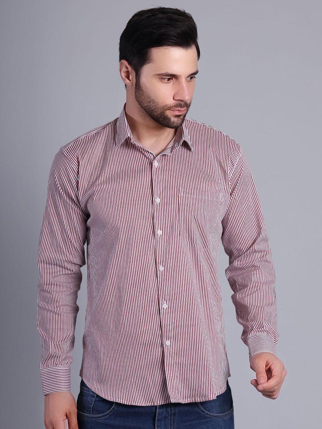 RARE CAMEL RARE CAMEL Striped Spread Collar Slim Fit Shirt