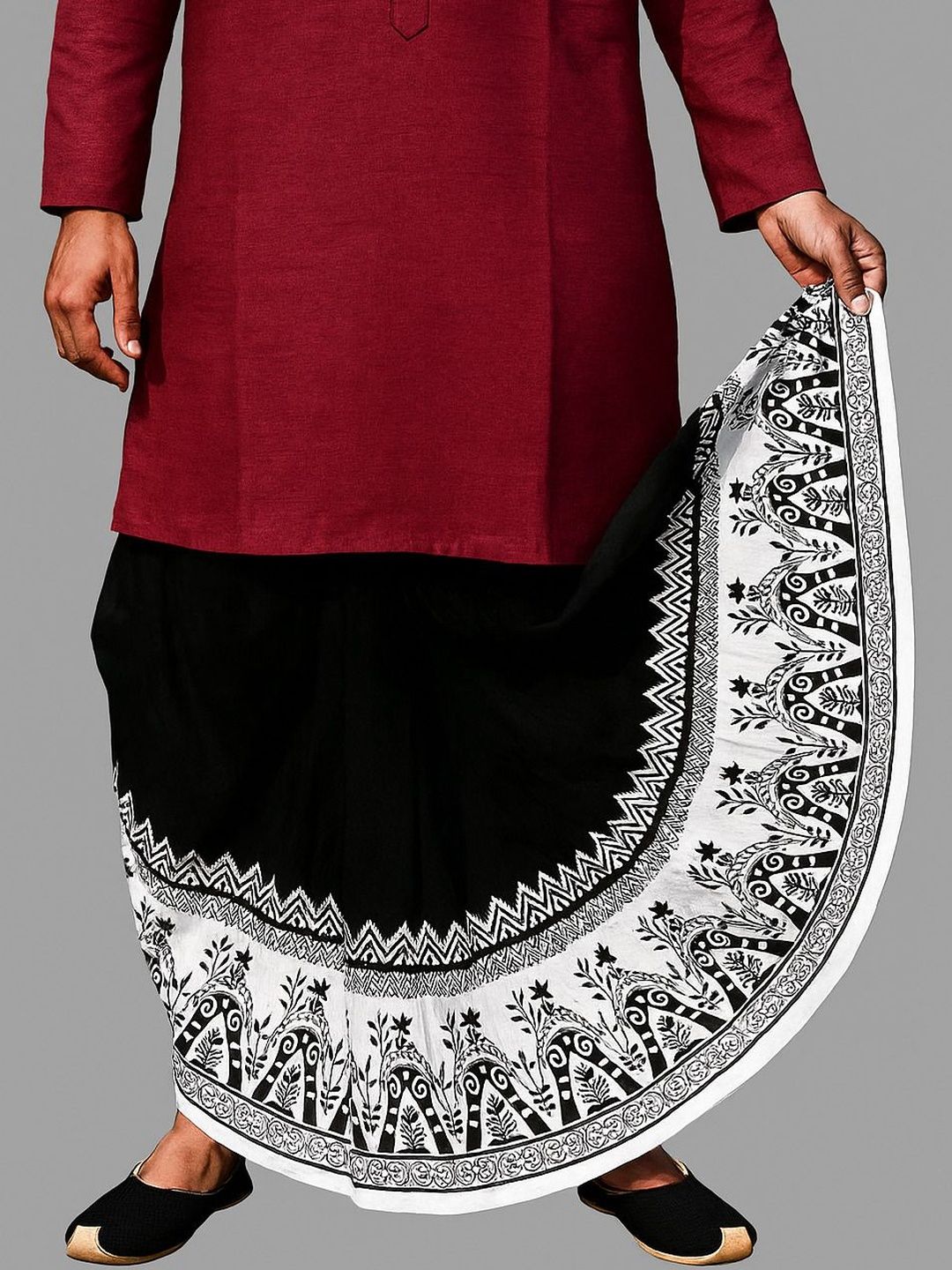 AMIT ONLINE Men Mour Puccho Printed Dupion Silk Dhoti