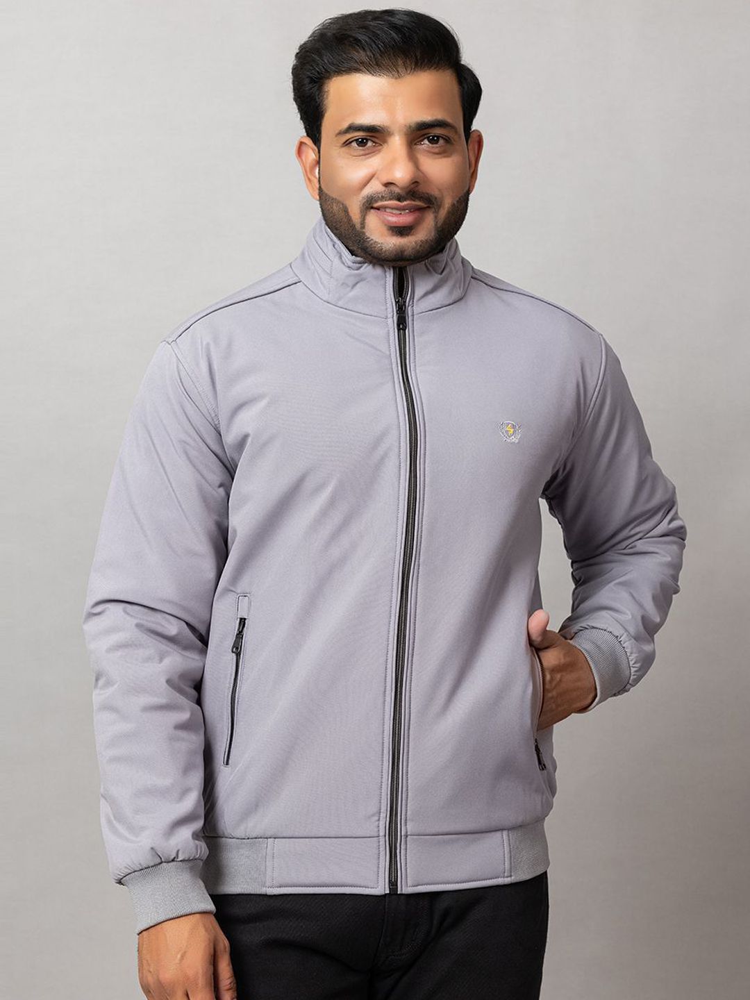 Seapen Men Mock Collar Solid Lightweight Bomber Jacket