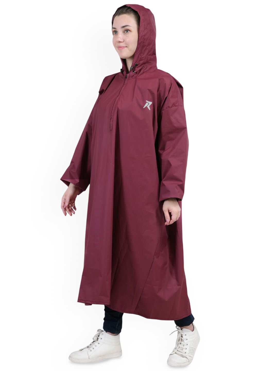 Rocksport Maroon Waterproof Polyester Hooded Rain Poncho With Sleeves for Bike Travel