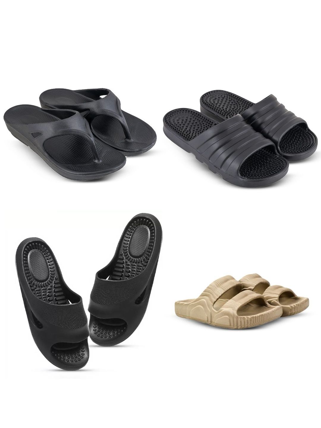 Feel alive Set Of 4 Ultra-Comfortable & Lightweight Sliders And Thong Flip Flops
