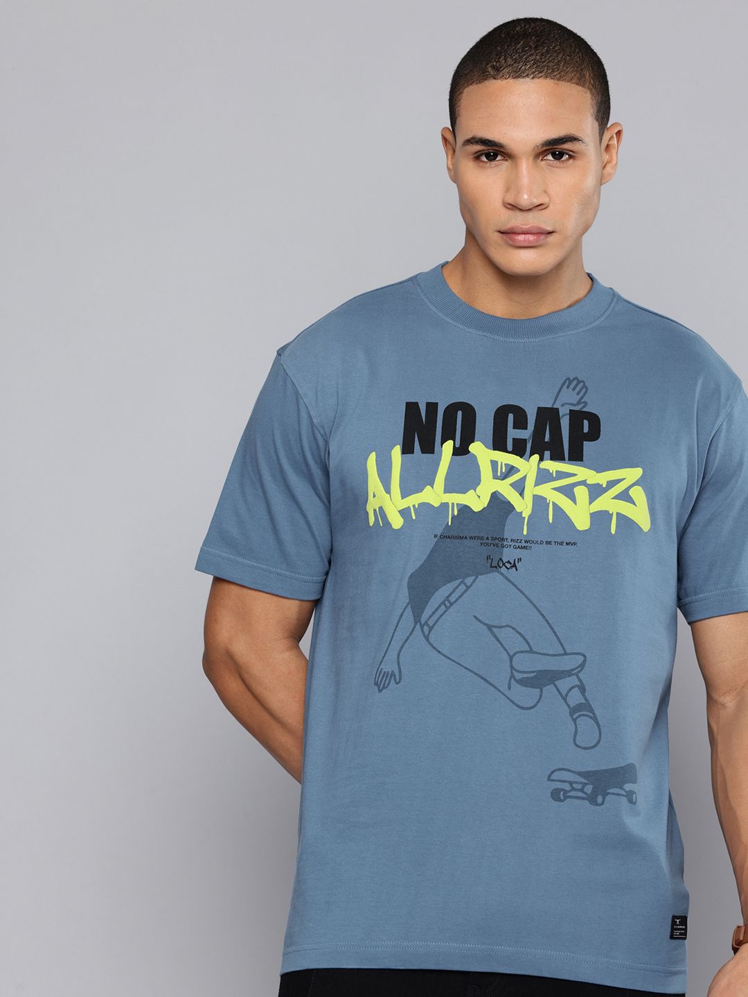 Flying Machine Flying Machine Typography Printed Drop-Shoulder Sleeves Pure Cotton Relaxed Fit T-shirt