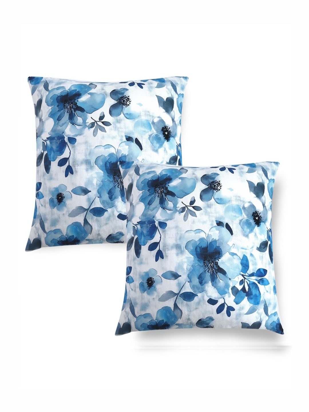 HOKIPO Blue & White 2 Pieces Floral Velvet Square Cushion Covers