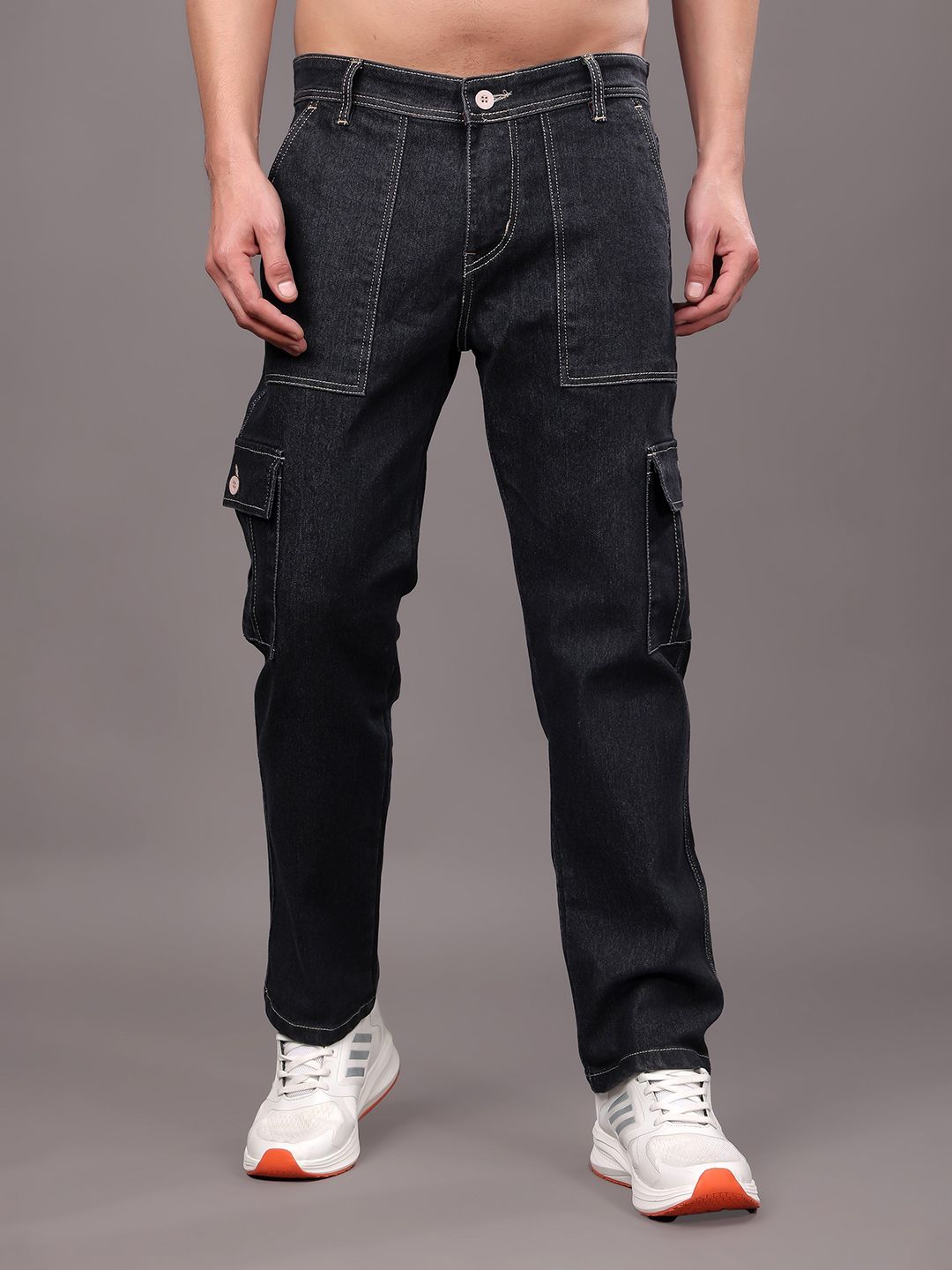 ZAYSH Men Regular Fit Mid-Rise Cotton Denim Cargo Jeans