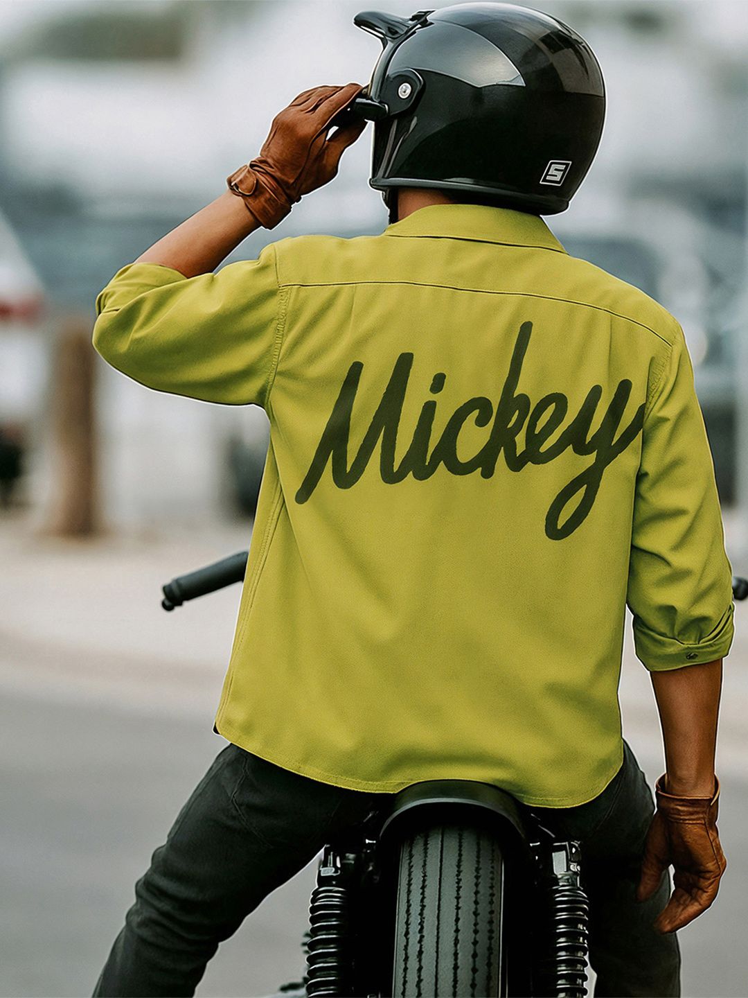Bewakoof Disney Men's Olive Green Mickey Graphic Printed Oversized Shirt