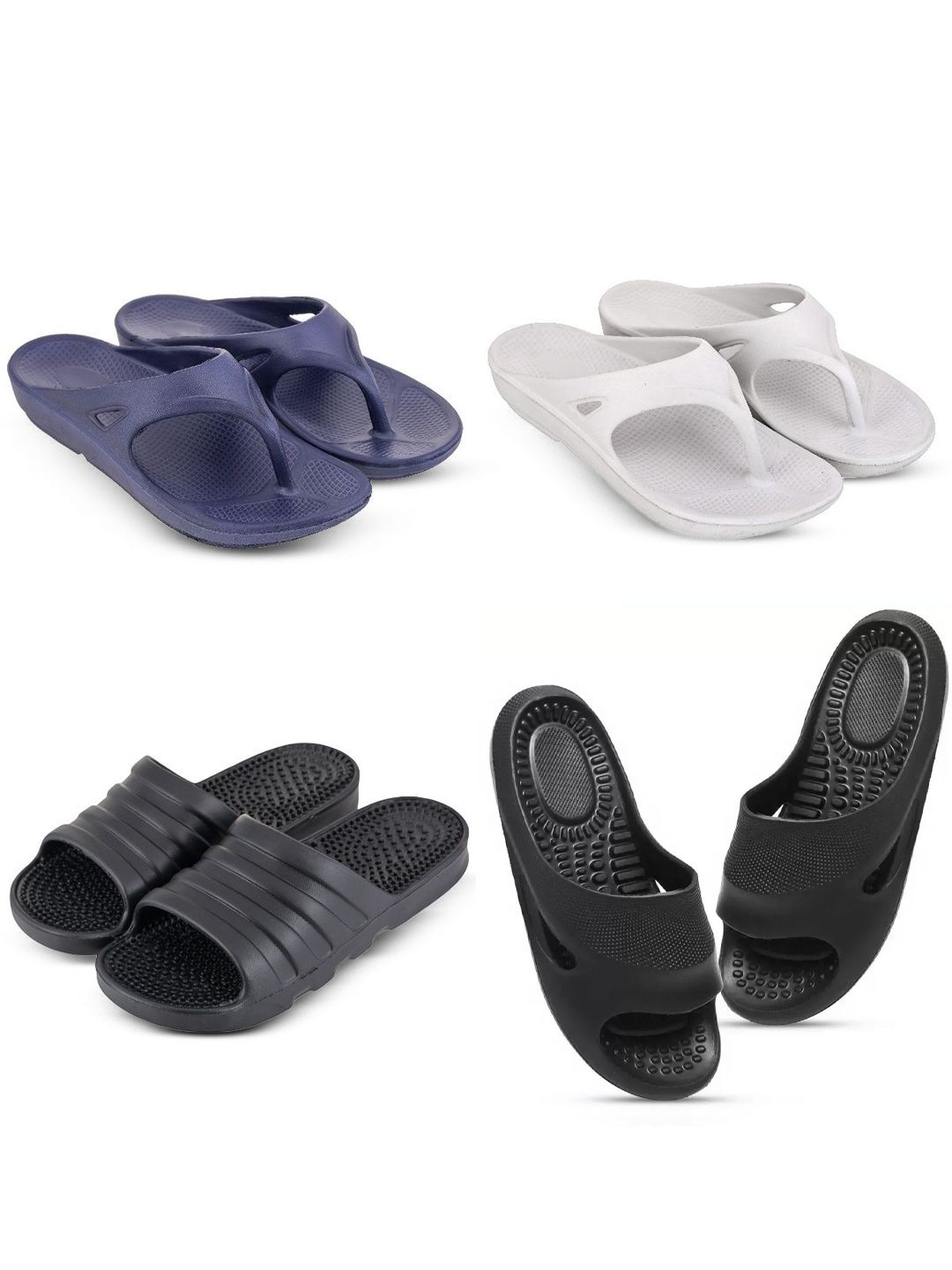 Feel alive Set Of 4 Ultra-Comfortable & Lightweight Sliders And Thond Flip Flops