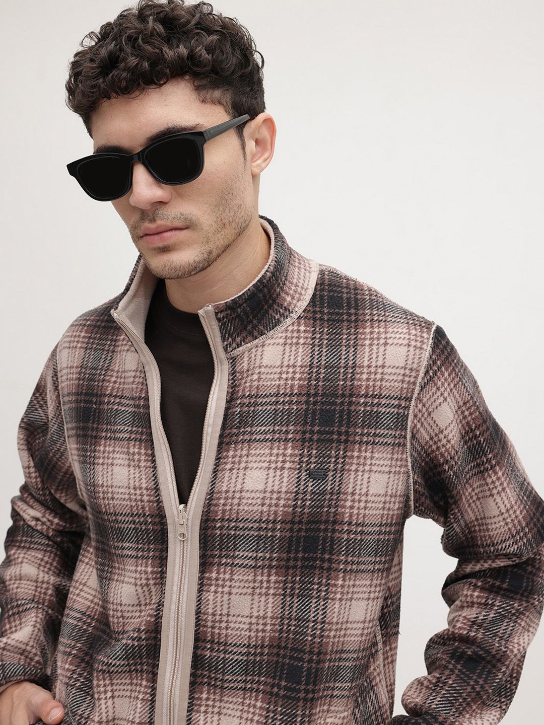 The Roadster Life Co. Checked Mock Collar Fleece Reversible Tailored Jacket