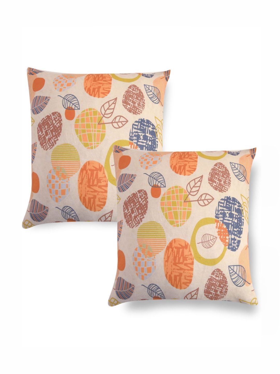 HOKIPO Orange & White 2 Pieces Floral Velvet Square Cushion Covers