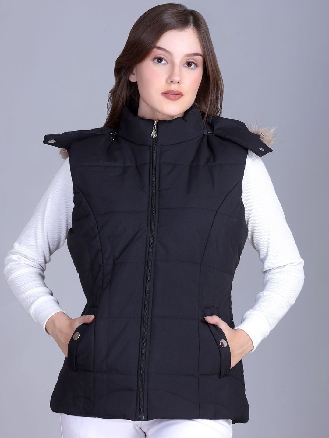 BARSTOW BARSTOW Lightweight Stand Collar Hooded Sleevesless Parka Jacket