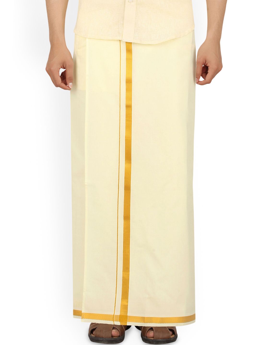 PRAKASAM COTTON Pure Cotton Zari Border Dhoti