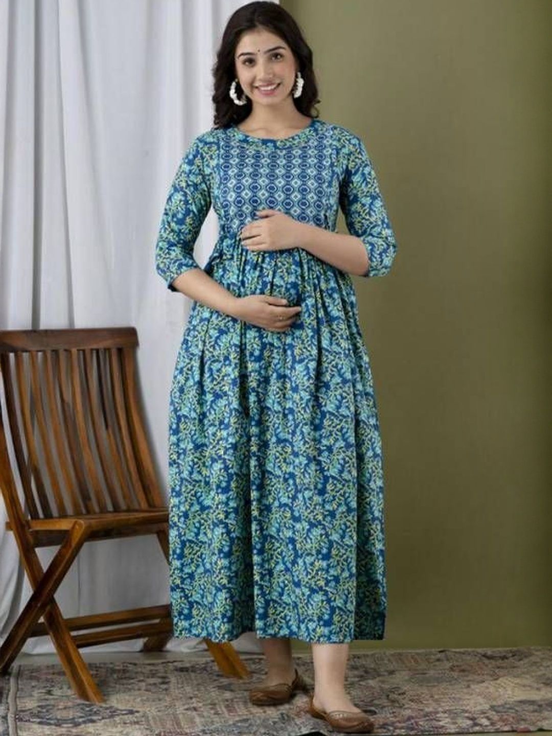 Moda Rapido Women Cotton Printed Maternity Anarkali Kurta With Zipper