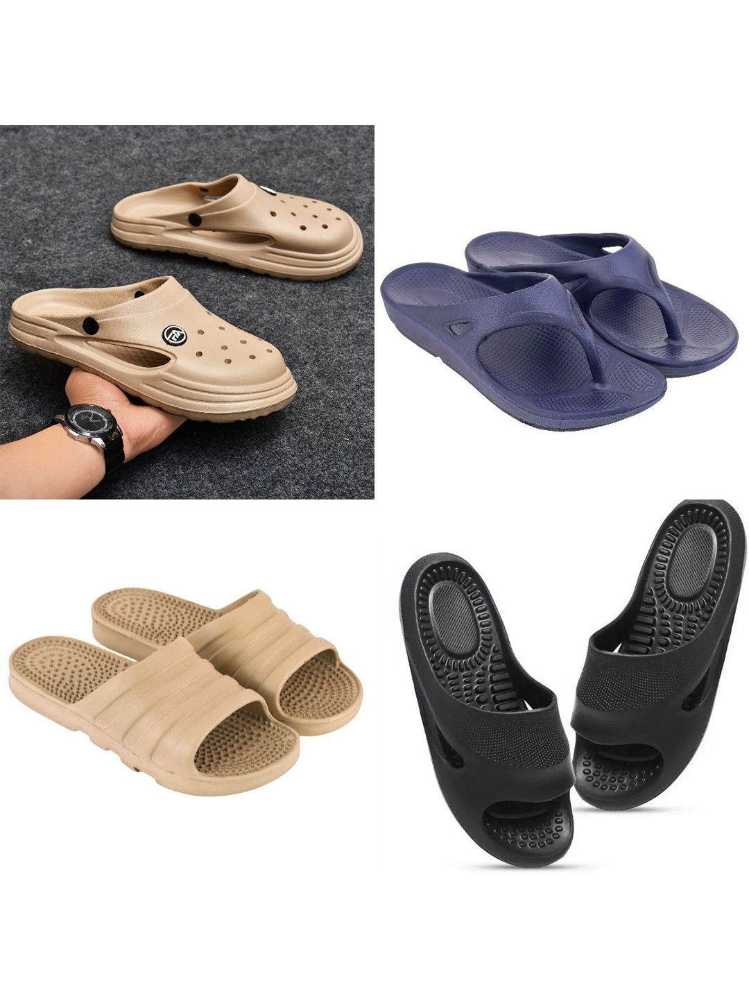 Feel alive Set Of 4 Ultra-Comfortable & Lightweight Sliders And Thong flip flops
