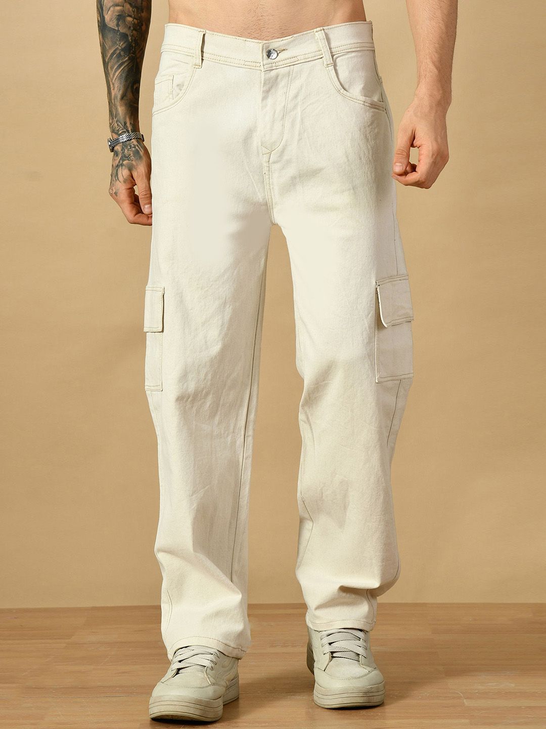 MaverIQ Men Classic Baggy Fit Mid-Rise Stretchable Cargo Styles Denim  Jeans