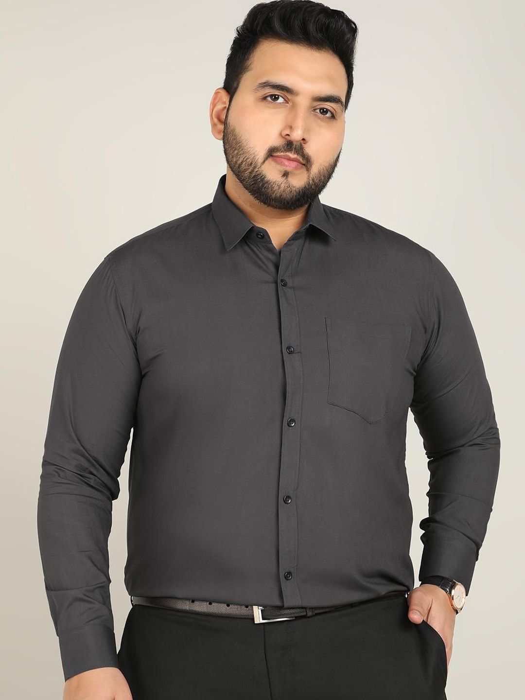 Metronaut Men Plus Size Solid Spread Collar Cotton Formal Shirt